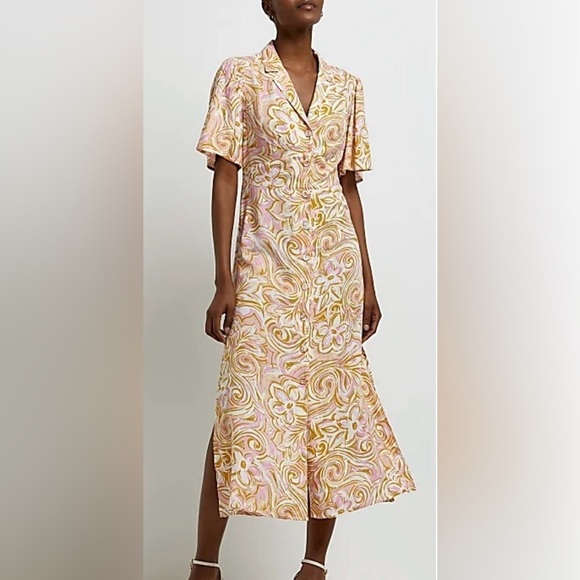 River Island Dresses & Skirts - RIVER ISLAND | floral button up midi dress | size 12